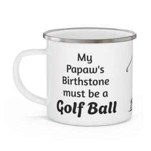 Golfing Papaw Birthstone Enamel Camping Mug | Personalized Papaw Camper Mug